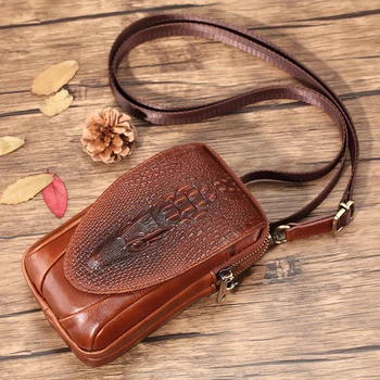 

Men's Waist Bag Genuine Leather Belt Wallet High Quality Fanny Pack Crossbody Shoulder Bag For 6‘’ Phone Pouch Money Purse Small
