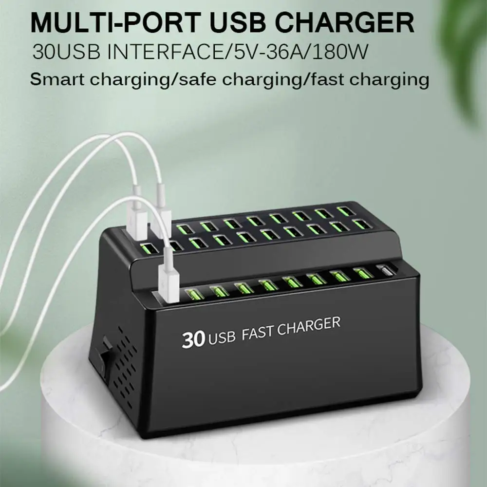 Зарядная станция с несколькими usb портами 180 Вт для iPhone X XR Samsung S10 Huawei Mate 30