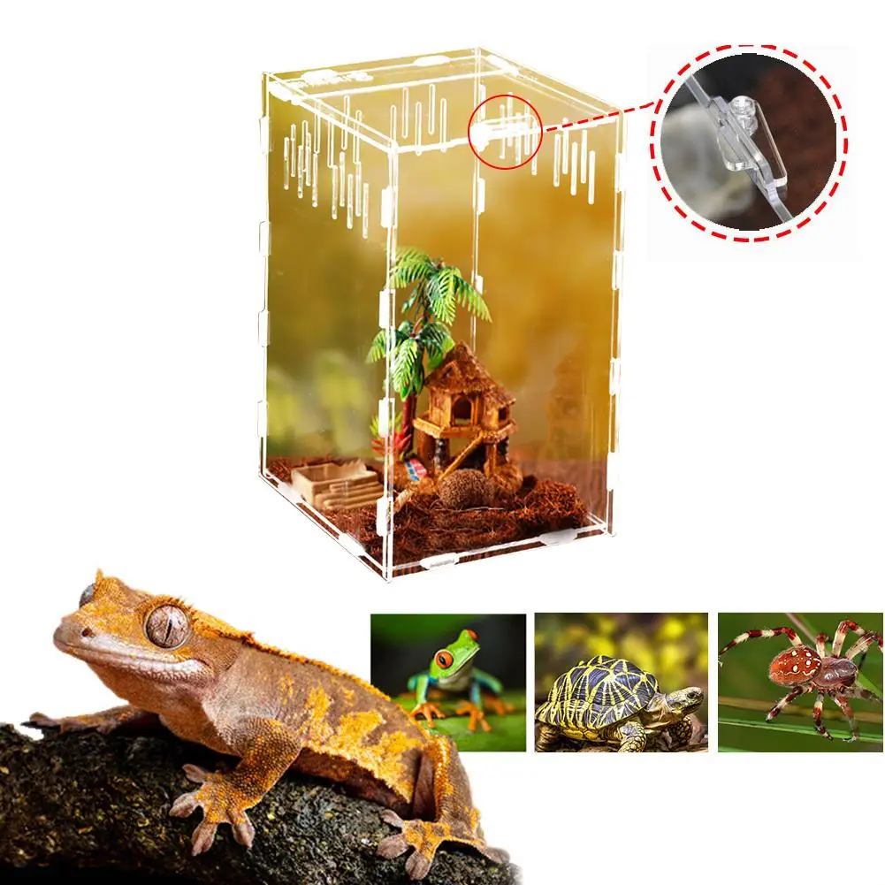 

Transparent Reptile Breeding Box Acrylic Feeding Box 360 Degree High Transparent Magnetic Pet Climbing Terrarium