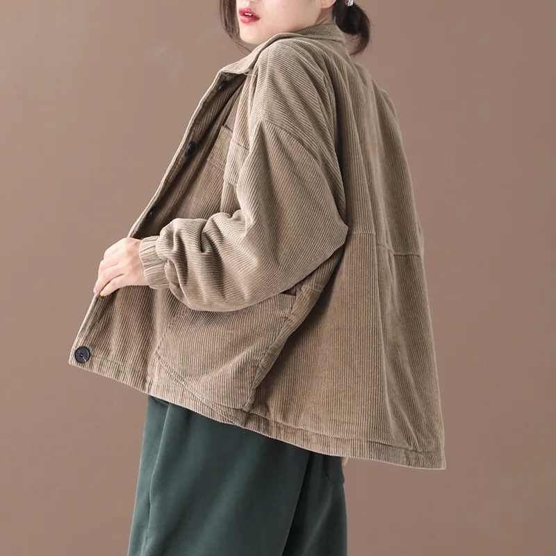 

New Fall And Winter Clothes 2019 New Style Korean-style Loose And Plus-sized Literature And Art Thick Quilted Corduroy Cotton-pa