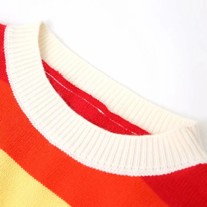 za 2019 Rainbow Stripe Casual jersey mujer invierno Winter fashion knit sweater women tops ONeck Loose Long pull femme nouveaute za 2019 Rainbow Stripe Casual jersey mujer invierno Winter fashion knit sweater women tops ONeck Loose Long pull femme nouveaute
