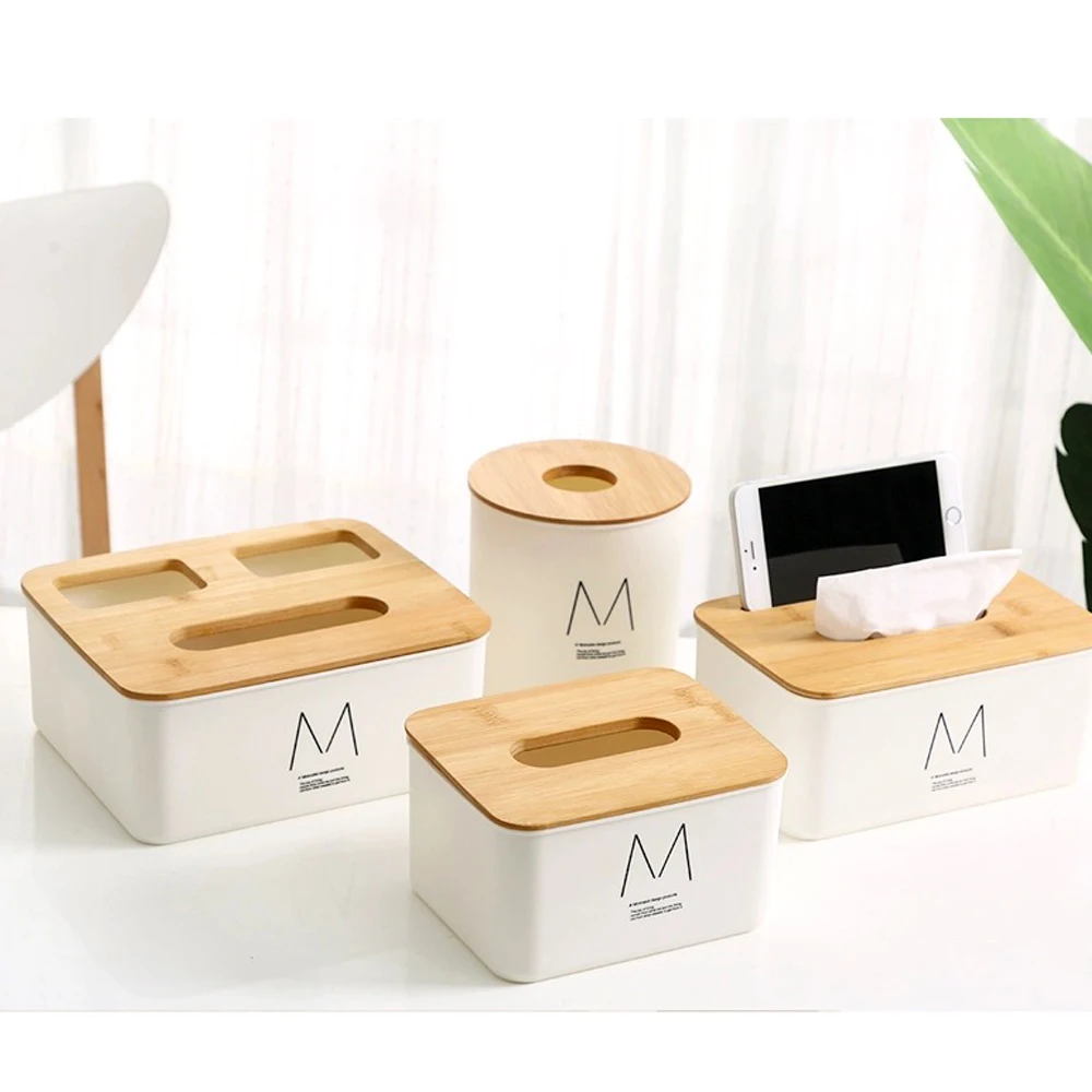 

Plastic Tissue Box Solid Wood Napkin Holder car Interior kitchen Bedroom Simple Stylish Bamboo cover Hotel storage box