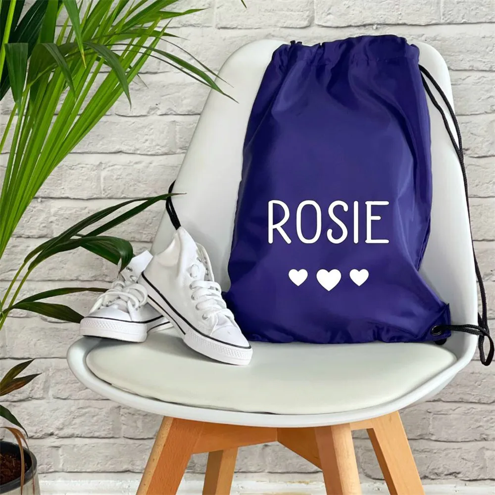 Personalized White Text With Star PE Swimming Bag Custom Your Name Kids School Sport Bag Childrens Waterproof Drawstring Bag 2