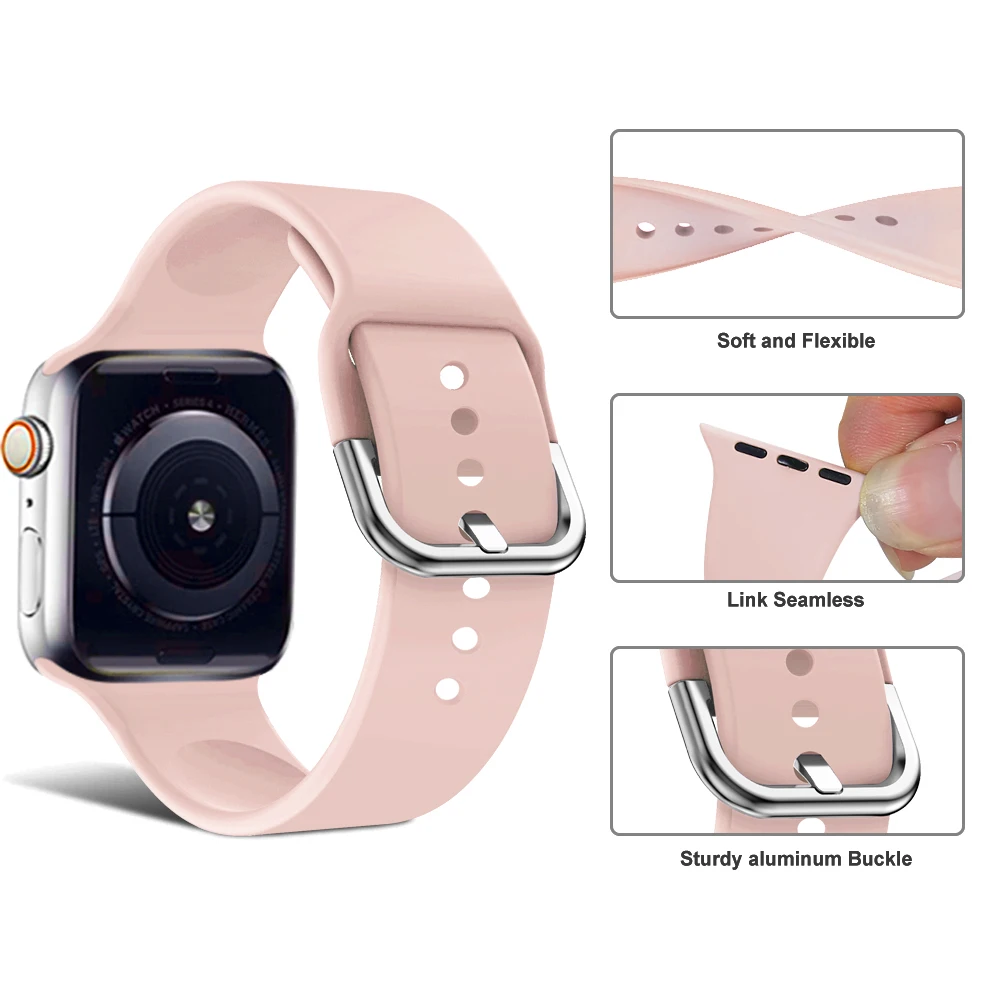 

Strap For Apple Watch band 38mm 42mm iWatch 4 band 44mm 40mm Sport Silicone Bracelet Apple watch 5 4 3 2 whatchband Accessories