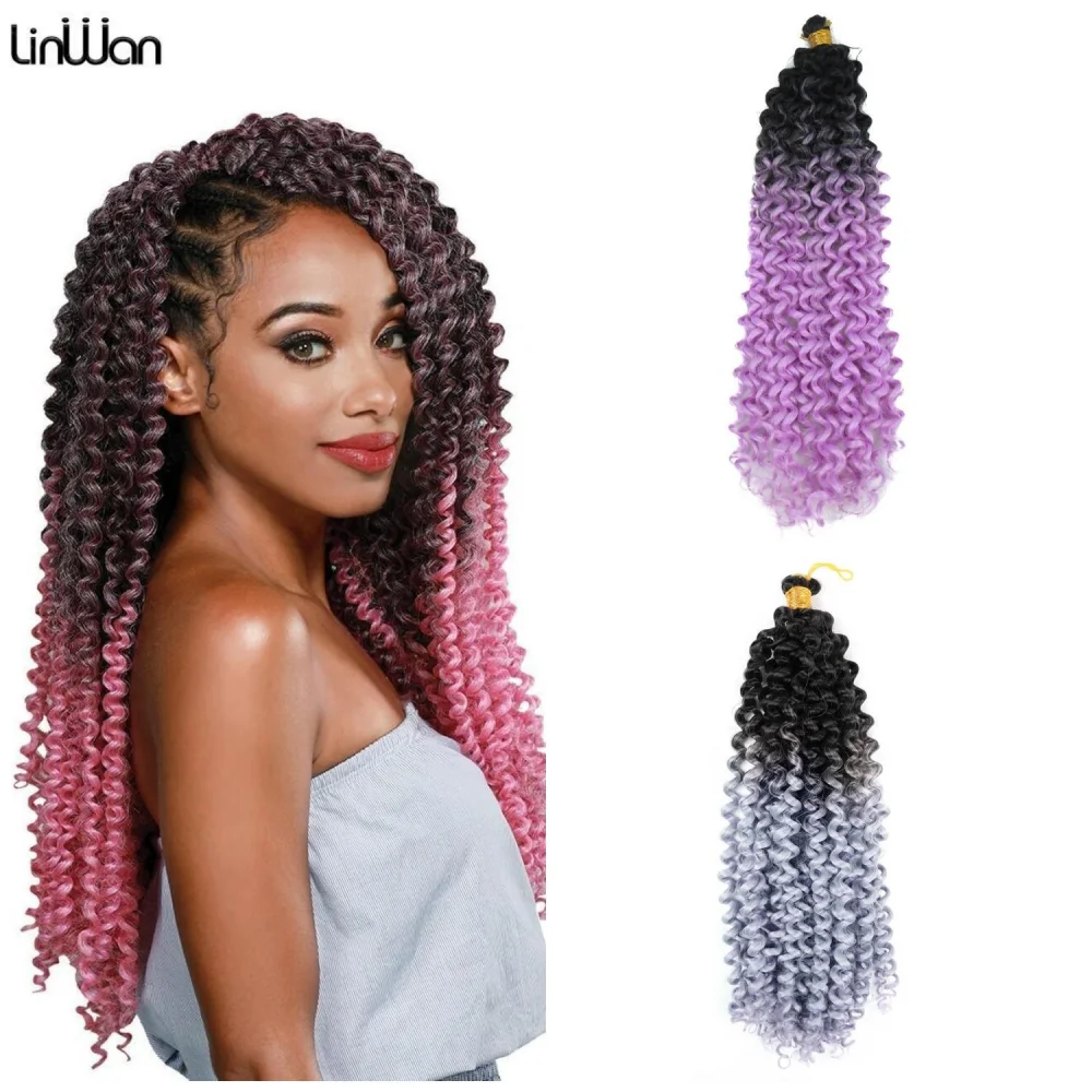 Linwan Water Curl Wave Hair 14inch Afro Curls Kinky Twist African Curls Bulk Crochet Braid Synthetic Braiding Hair Extensions