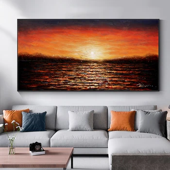 

Sunset Landscape Decorative Handmade Oil Painting Mountain Seaseascape Canvas Paintings Wall Art For Bedroom Modern Home Decor