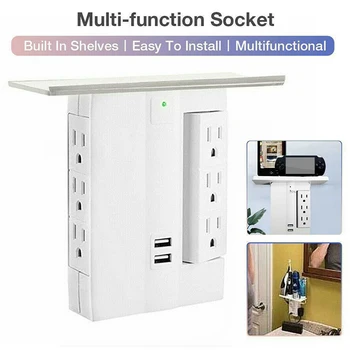 

US Plug Extendable Socket 2 Usb 6 Power Sockes Shelf Wall Electrical Countertop Outlet Surge Extender 8 Port Electrical Outlet