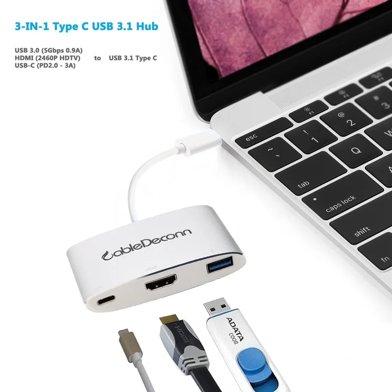 Thunderbolt 3 dock usb Type-C hub to HDMI USB 3.0 USB-C Charge Adapter cable 3in1 Multifunction converter for Macbook 2017 dell |