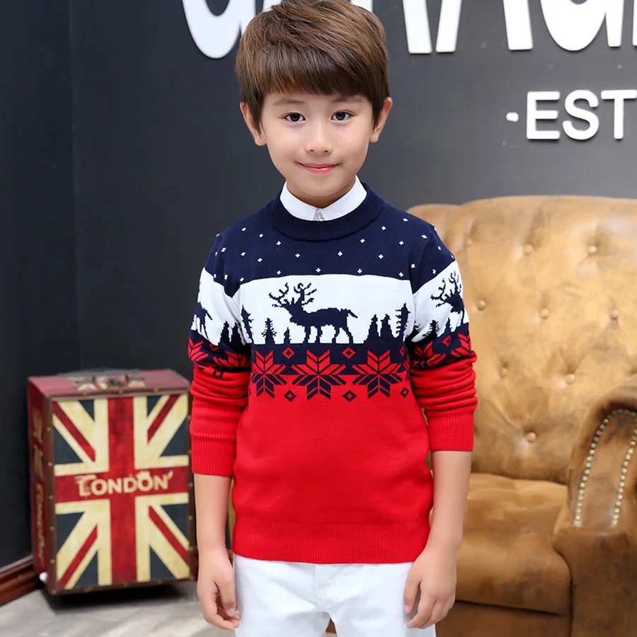 Price Famli Christmas Sweater for Kids Boy Teenager Autumn Winter Knitted Pullover Kids Ribbed Sweater Casual Full Sleever Print Top