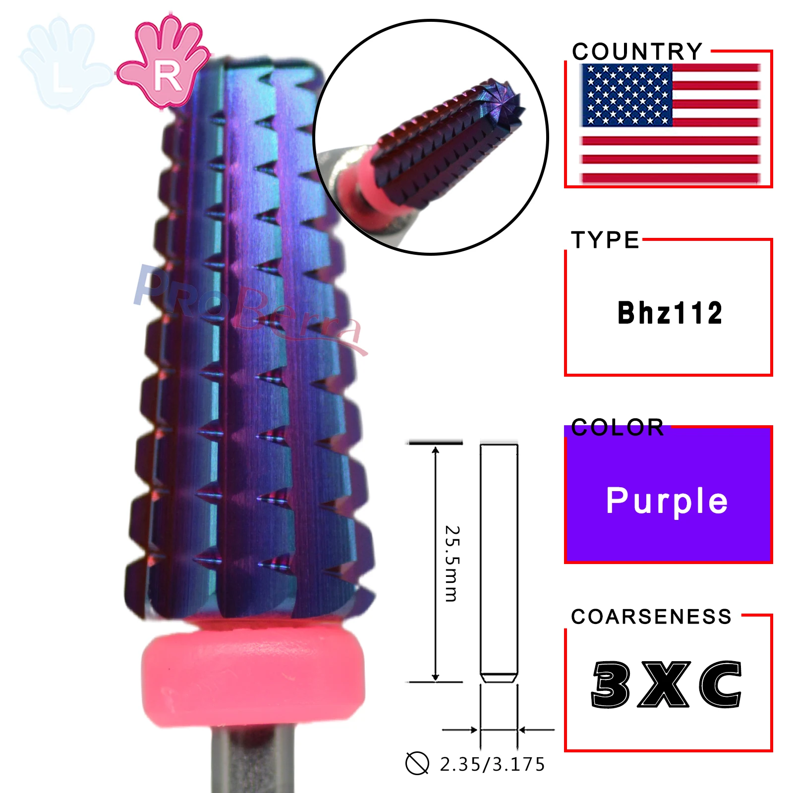 Proberra Right hand Strongest 5 IN 1 Carbide Purple multi-function Tungsten Carbide nail milling purple drill bits