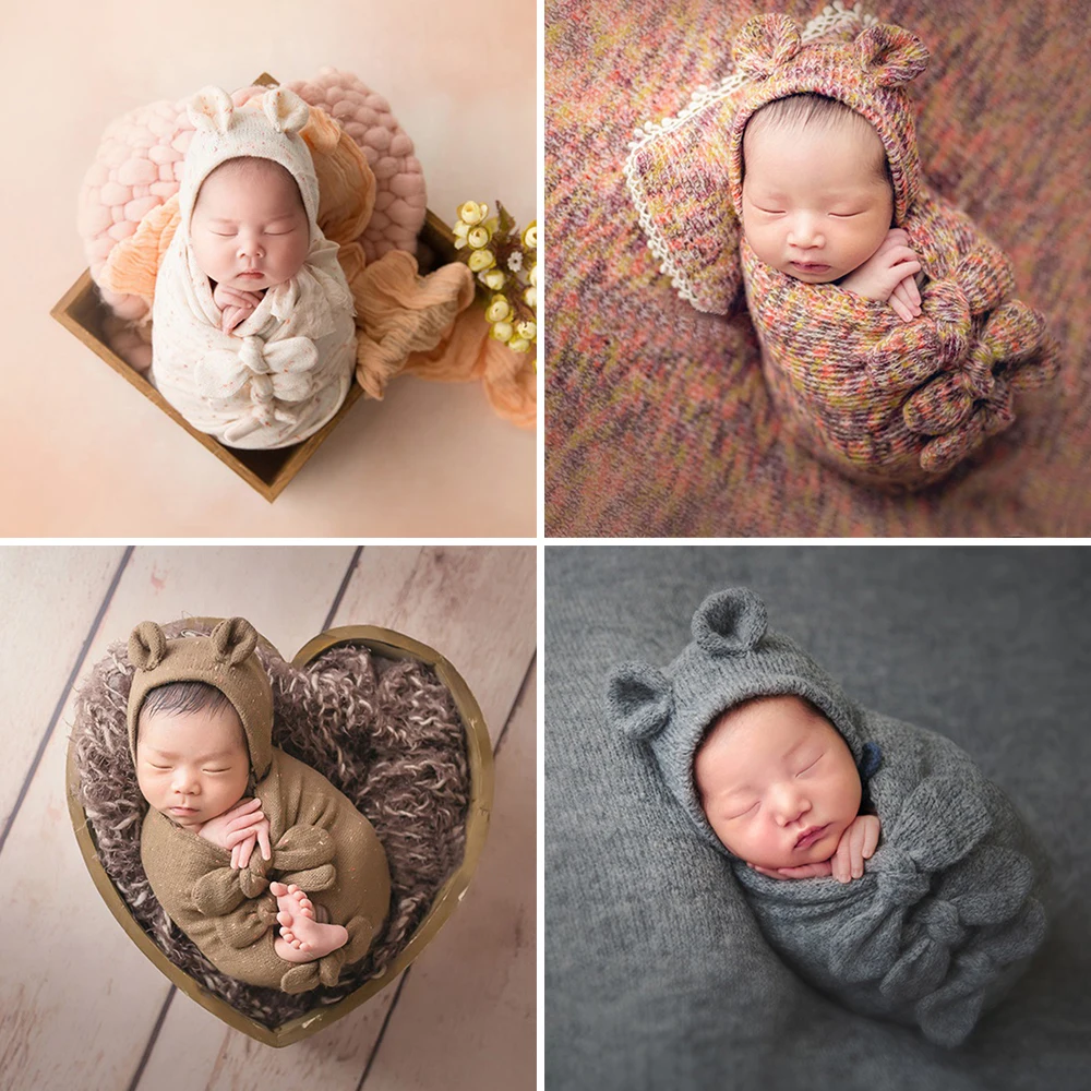 

D&J 4pcs/5pcs Newborn Sets Photography Props Baby Posing Pillow Hat Bonnet Wraps Background Blanket Fotografia Studio Props