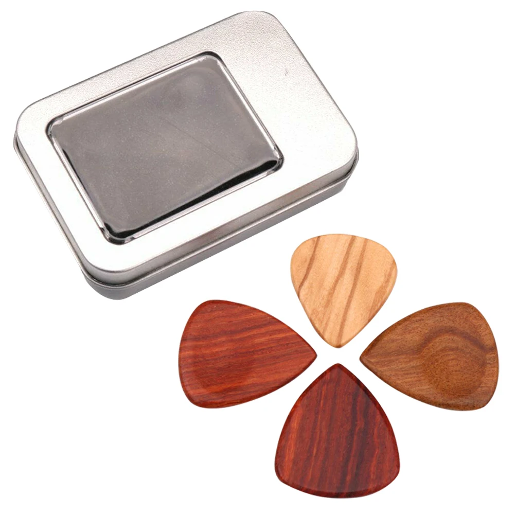 

4Pcs Heart Shape Wooden Gift Finger Nail Guitar Pick Set Musical Instrument Accessories Smooth Storage Box Plectrum Ukulele