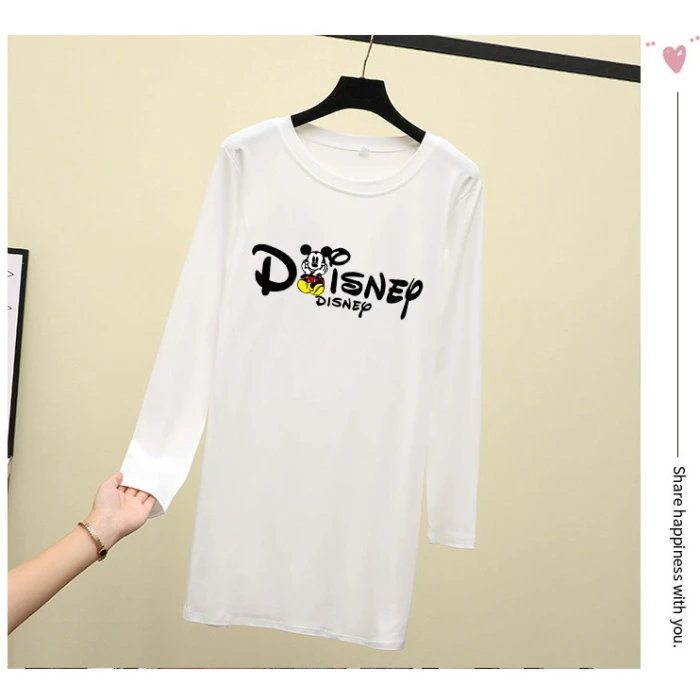 

p36 2019 plus size good quality hot new autumn long sleeve letter Mickey print long T-shirt loose women wear outside top