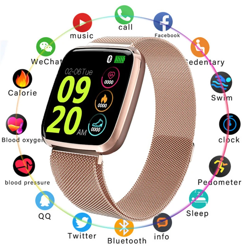 

Women's Smart Watch IP68 Waterproof Sports for Iphone Smartwatch Heart Rate Blood Pressure Sleep Monitor Connect IOS Android