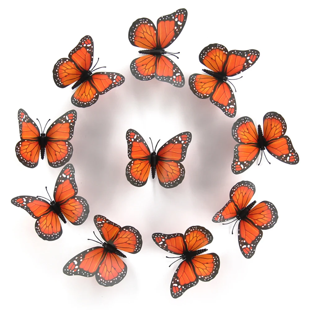 10pcs 3D Monarch Butterfly Sticker Fake Butterflies for Crafts