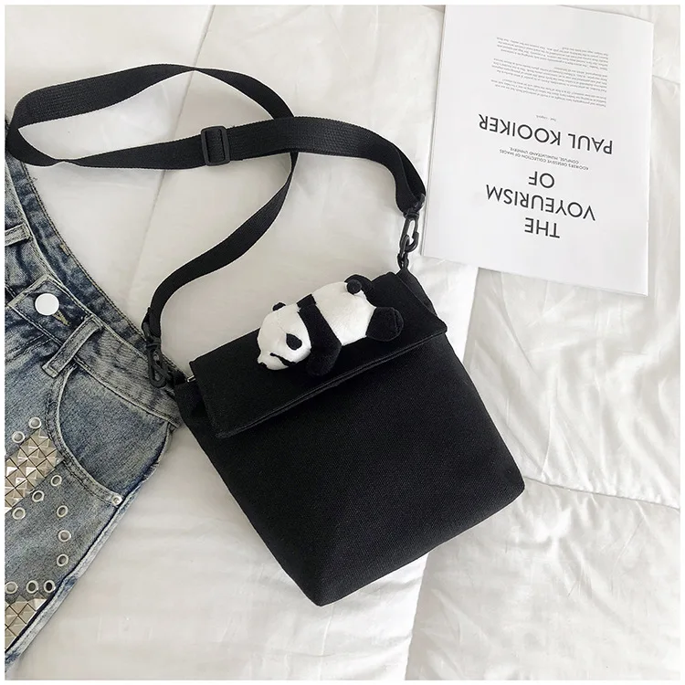 New Style INS Simple Literature And Art College Style Cross-body GIRL'S MORI Series Canvas Bag Fashion Red Panda Accessorie
