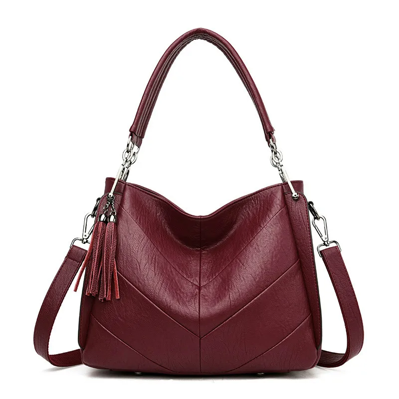 

LANZHIXIN Casual Tote Ladies Hand Bags Rivet Tassel Decor Patchwork Leather Female Handbags Striped PU Crossbody Bags For Women