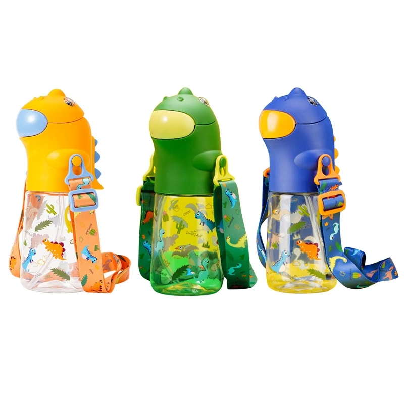 E56c 560ml Cartoon Dinosaur Shaped Kids Water Bottle With Silicone