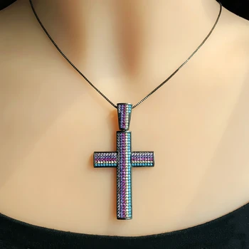 

Multi Color Big Cross Pendant Necklace For Women Full Pave Natural BlueTurquoise Stone Colourful Cubic Zirconia Necklace Jewelry