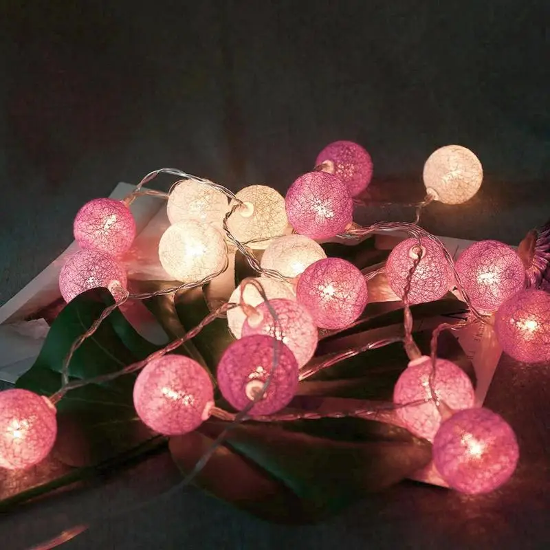20LED Cotton Balls Garland String Lights Fairy Lamp Holiday Bedroom Decor String Lights Cotton Ball Light Chain Christmas Lights