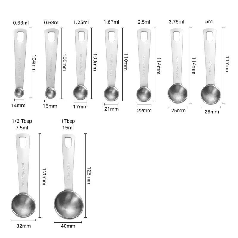 Measuring Spoon Round Measure Cup 1/16-1 Tbsp Bar Kitchen Baking Tablespoon  Tool Cooking Seasoning