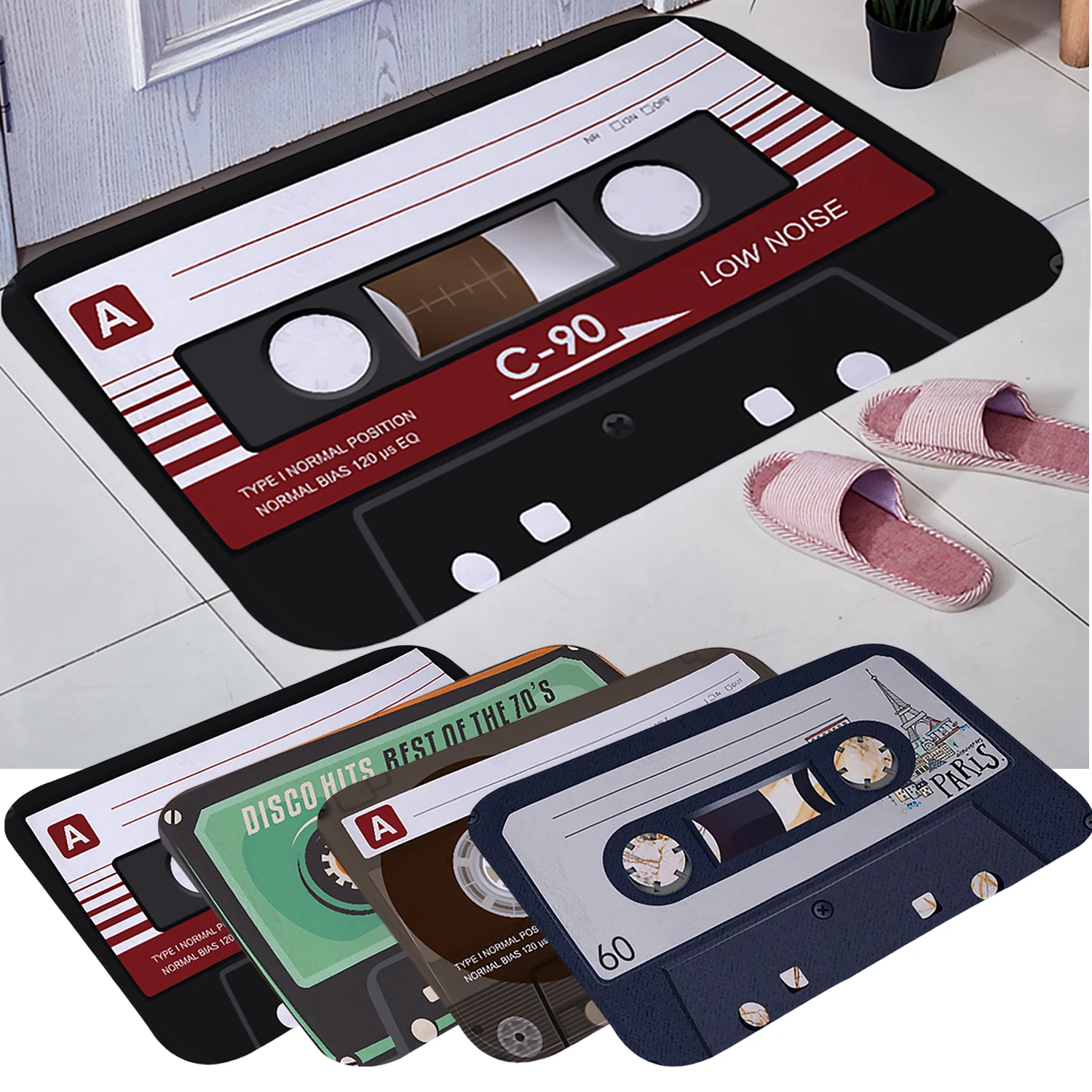 

40x60cm Non-Slip Bathroom Mat Water Dust Absorbent Vintage Cassette Tape Flannel Floor Carpet Rug Mat for Kitchen Bathroom
