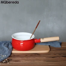 15 см 1.2л японская утолщенная эмалированная кастрюля для молока однотонная твердая древесина одна прямая ручка-держатель инструмента, состоящий из сковороды