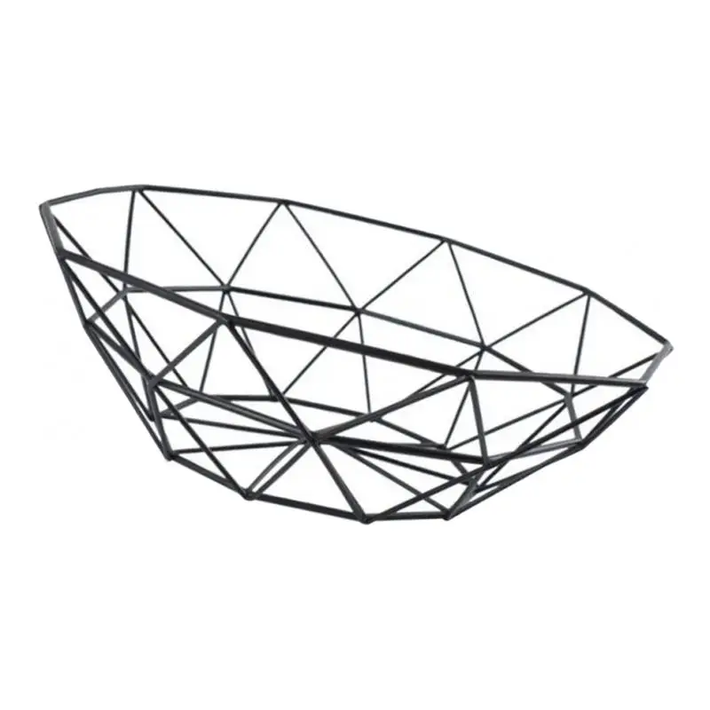 Large Black Geometric Metal Wire Decorative Fruit Storage Basket Table Fruit Bowl for Kitchen Countertop