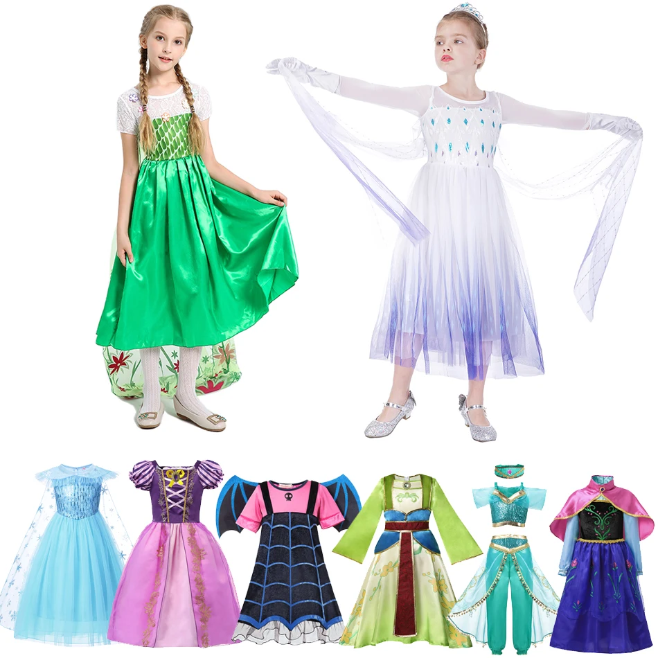 Disney Princess Cosplay Dress Frozen Elsa Anna Kids Party Birthday Vestidos Vampirina Halloween Rapunzel Costume JYF |
