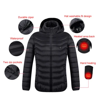 

Heated Jackets Vest Down Cotton Mens Women Outdoor Coat USB Electric Heating Hooded Jackets Warm Winter ThermalCoat New 8