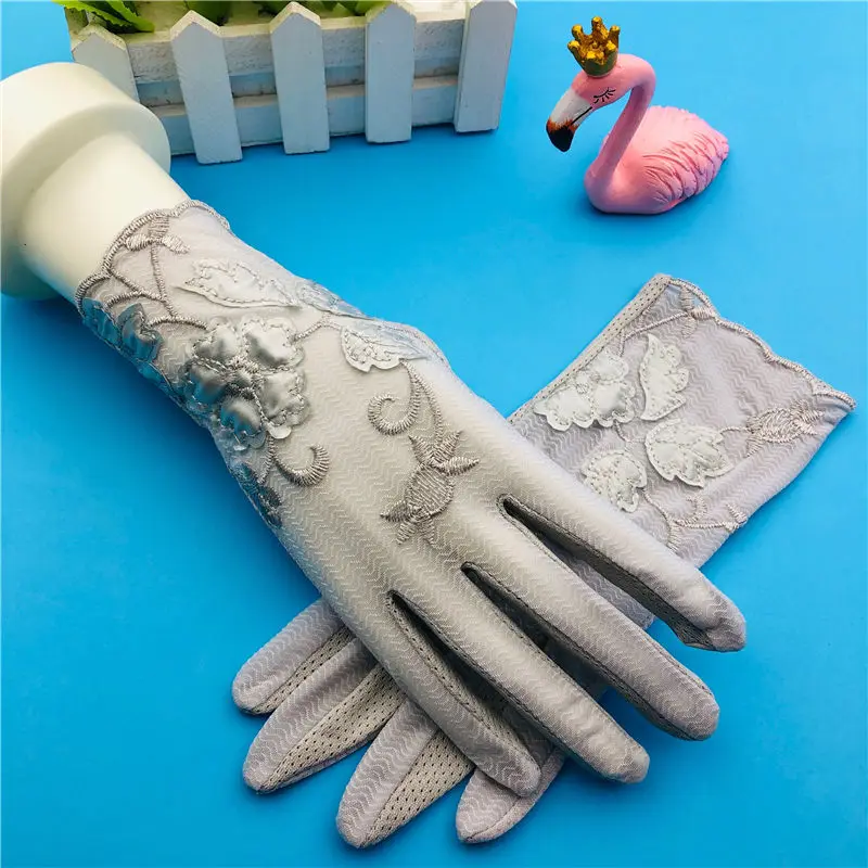 

Lady Sunscreen Gloves Summer Spring Women Stretch Touch Screen Anti Uv Slip Resistant Driving Gloves Breathable 24cm