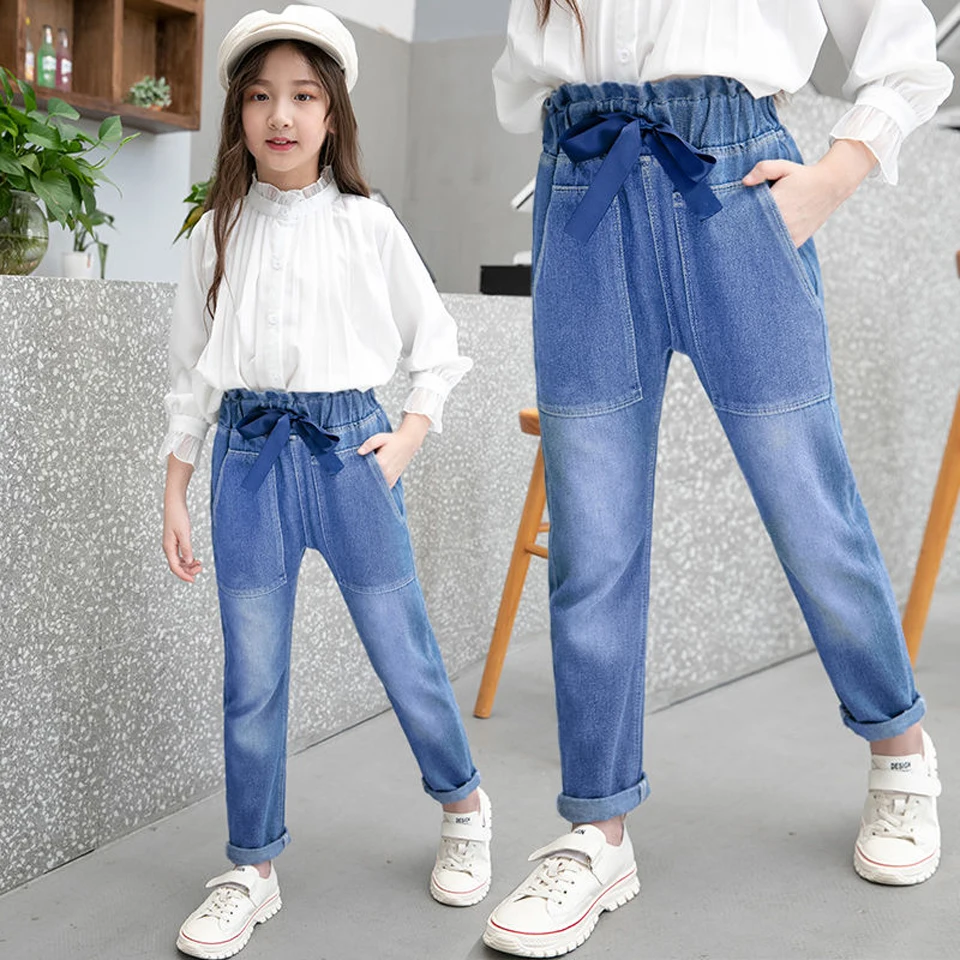 11 новые стильные детские джинсы, новые модные джинсы, детская одежда, штаны, джинсы для маленьких девочек 4-14 лет, комбинезон - Цвет: 02