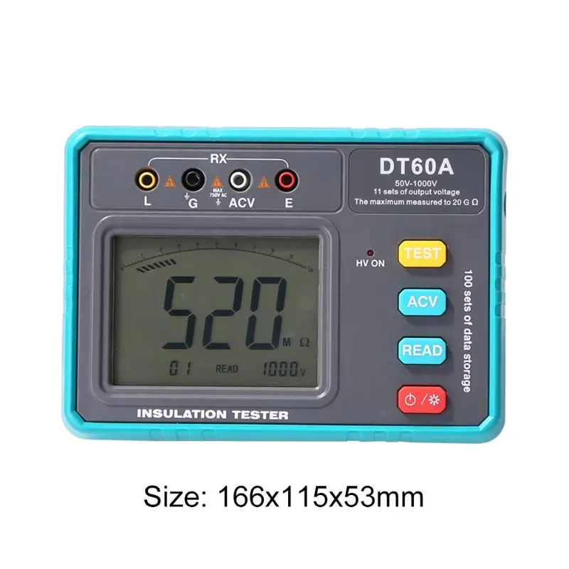 DT60A 50 V-1000 V диагностический вольтметр с подсветкой ЖК-дисплей тестер сопротивления изоляции индикация Измеритель сопротивления изоляции