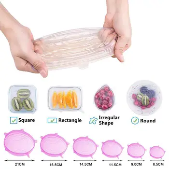 

6Pcs Reusable Silicone Stretch Lids Cover Universal Fresh-Keeping Food Cover Bowl Cover Protector Sealed Lid Kichen Accessories