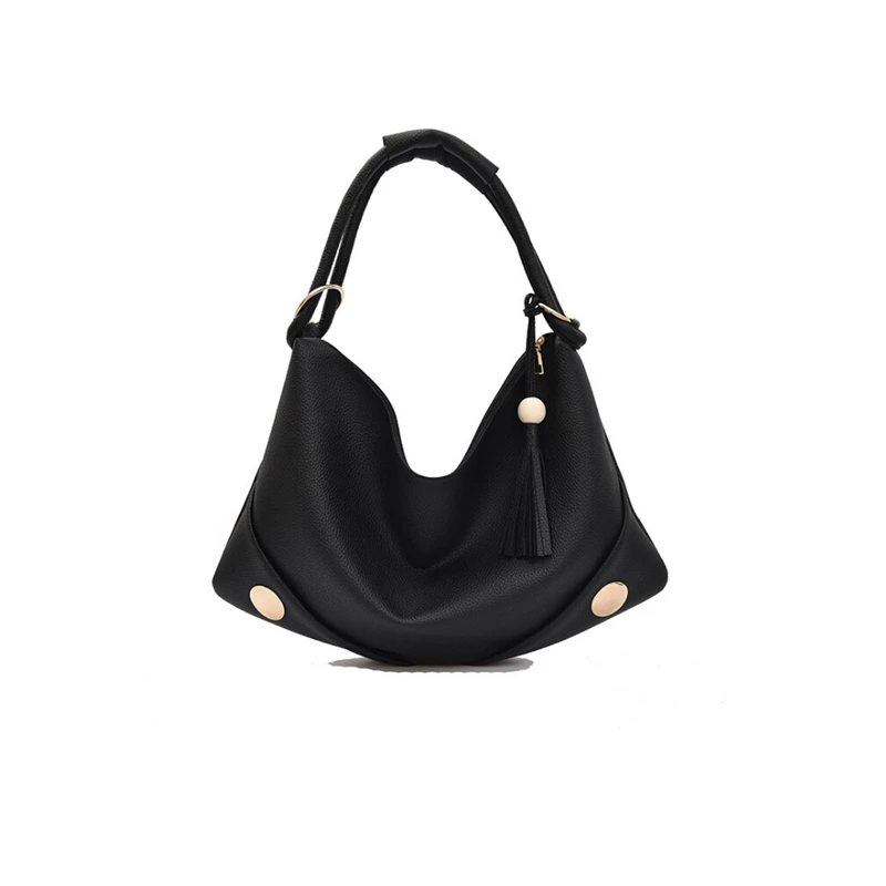 Black Women Soft Leather Shoulder Bag Fashion Mature Temperament Messenger Bags Female Large Capacity Bucket Bag - Color: Black