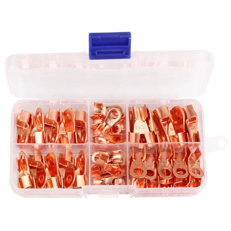 

ABSF Open Barrel Copper Ring Lug Terminals Wire Crimp Connector Assortment Kit OT 10A 20A 30A 40A 50A (Pack of 70)