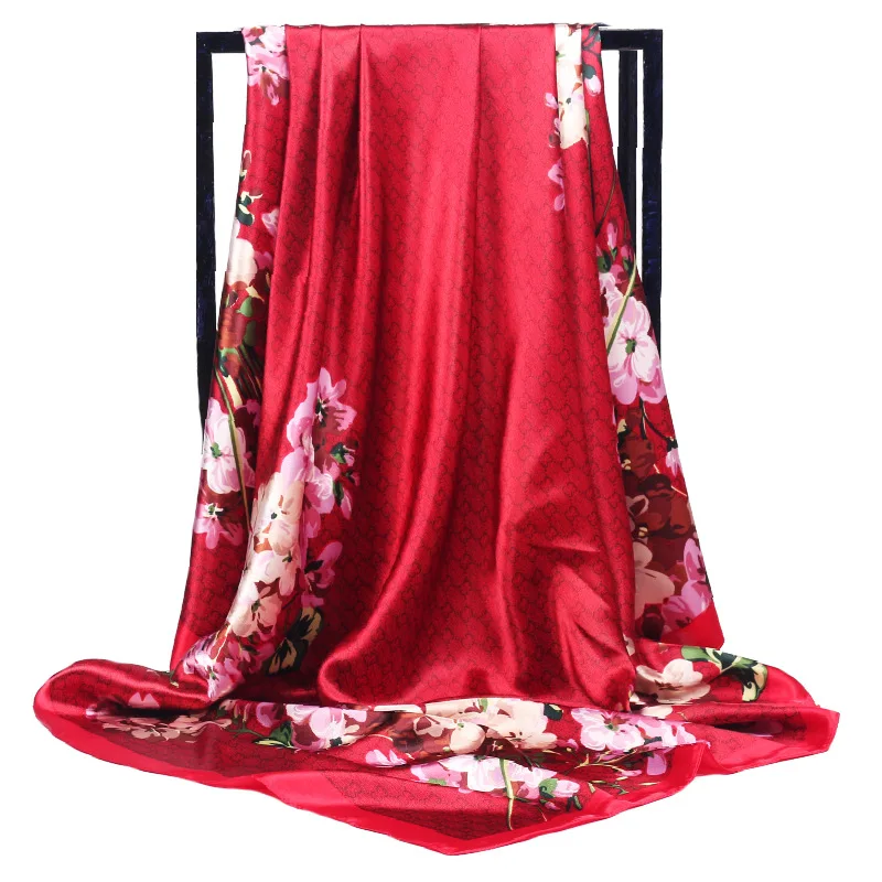 Женский шелковый шарф, модный цветочный принт с птицами, большой квадратный платок, шарфы, палантины, роскошный бренд, качественные женские шали, бандана, хиджаб - Цвет: MN27