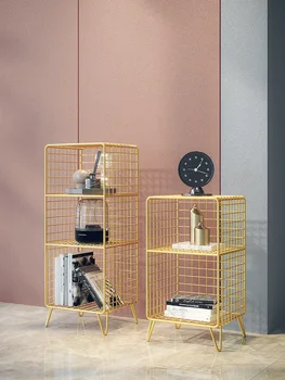 

Nordic Living Room Wrought Iron Grid Corner Multi-layer Racks Bedroom Floor-standing Breathable Moisture-proof Storage Rack