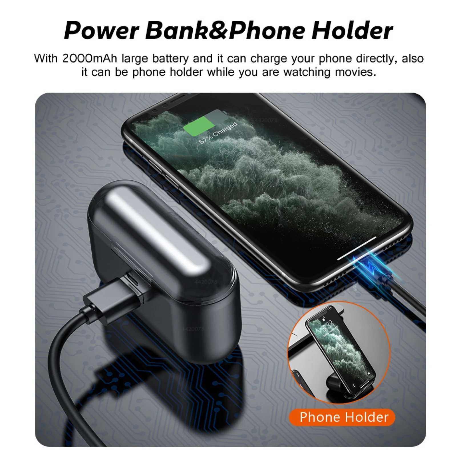 Wireless Bluetooth Headphone LED Power Digital Display IPX7 Waterproof Earphone Lightweight with 2000mah Charging Bin Earbud