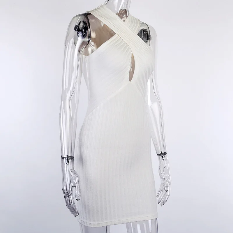 Сексуальное женское платье в стиле «NewAsia Garden», летнее платье без рукавов с перекрестными вырезами, белое платье в рубчик, женские вечерние платья черного цвета для ночного клуба