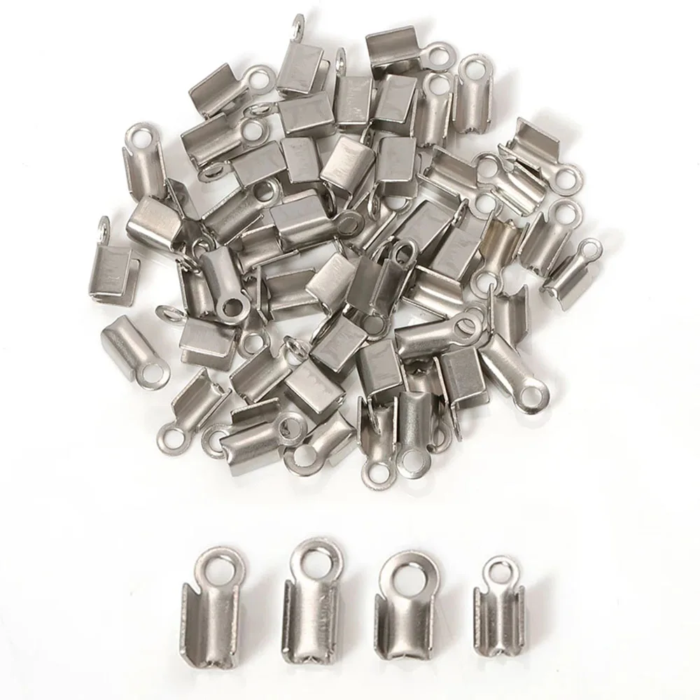 100pcs Stainless Steel Rope Clip 2.5/3mm Cord Fastener Crimping End Caps Clasps Connectors for DIY Jewelry Making DIY Findings