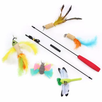 

5Pcs/Set Funny Puppy Pet cat toys pink Colors Feather Gatos Training Balls Stick