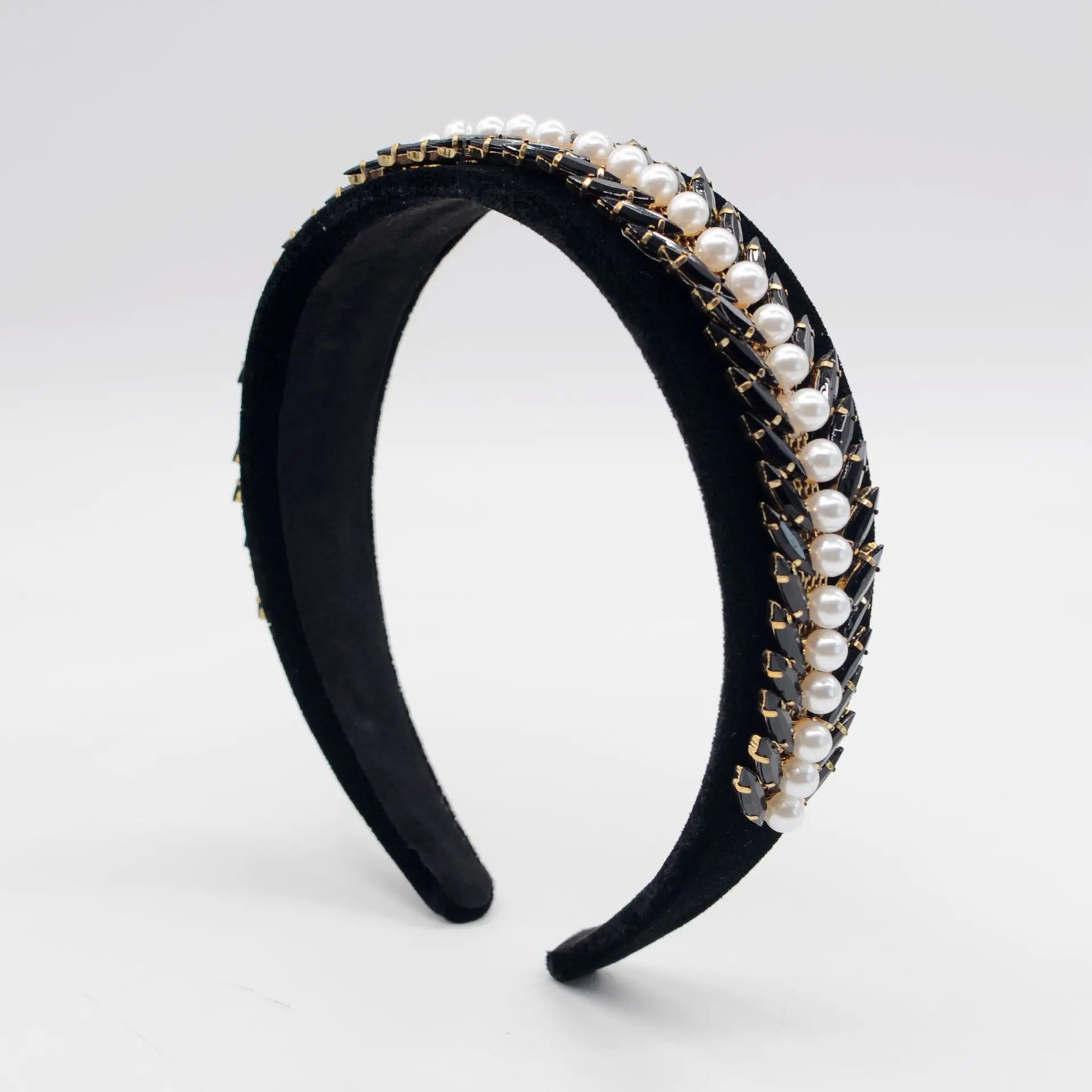 Handmade Exquisite Crystal Leaf Pearl Hair Hoop Woman Velvet Glass Shiny Headband Fashion Girl Hair Accessories Wholesale