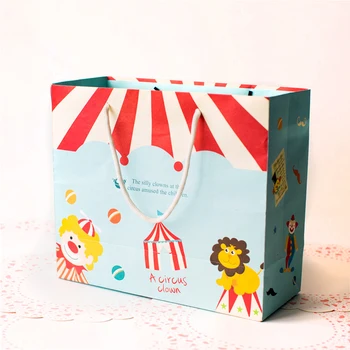 

6PCS Circus Paper Bags With Handles Cake Roll Candy Kids Children's Birthday Gift Handbag Home Baking Packaging Favor Cartoon
