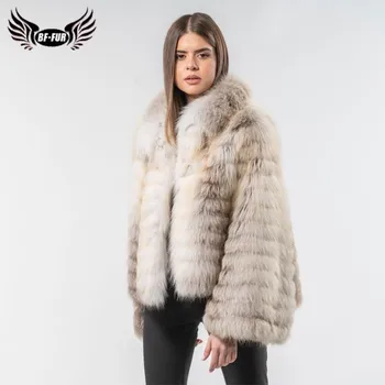 

Fashion Luxury Real Sliver Fox Fur Coat With Collar Women Natural Genuine Fox Fur Jcaket Full Pelt Fur Coats Winter Overcoat