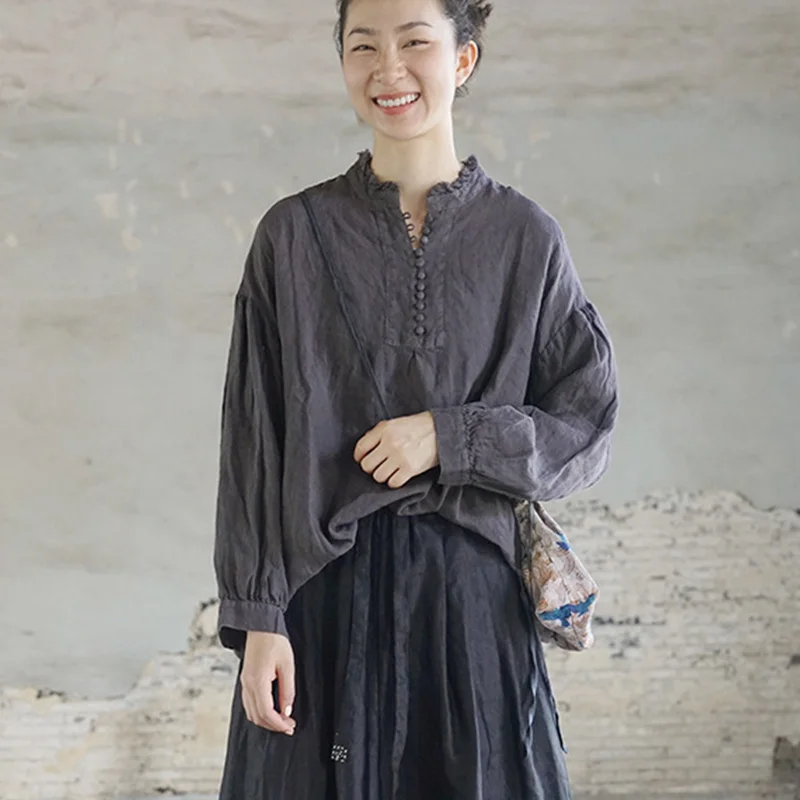SCUWLINEN 2020 Autumn Women Tops Vintage Artsy