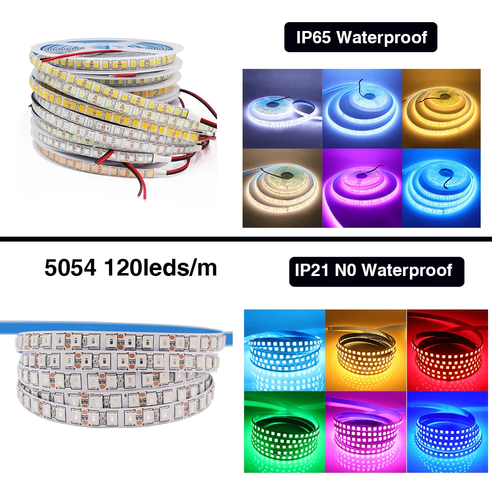 DC 12V LED Strip 5054 IP21 IP65 IP67 Waterproof 60LEDs/m 120LEDs/m Natural  White/Ice Blue/Red Flexible Tape LED Light 5m/lot|LED Strips| - AliExpress