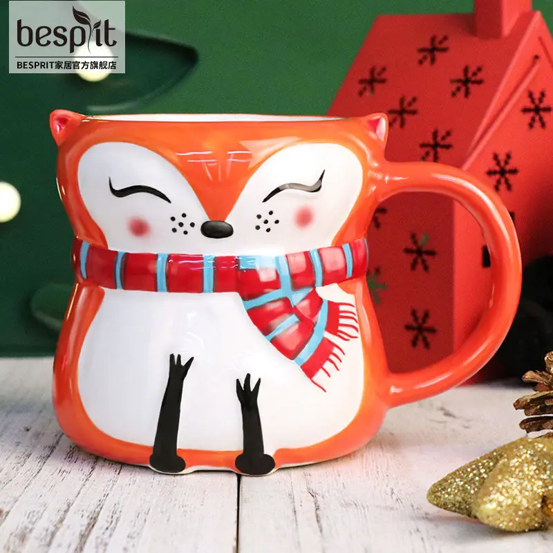 

3D Animal Mug Gift Hand-painted Kawaii Cartoon Ceramic Mug Owl Panda Penguin Fox Mug Cute Coffee Mugs and Cups Christmas Gift