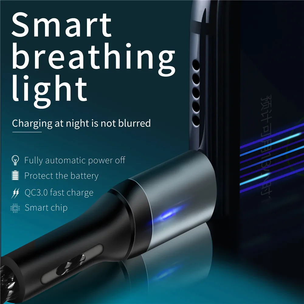 Smart Power Off USB Cable 18W Fast Charging Type C Data Wire Auto Power-off Protection Cord With LED For Micro