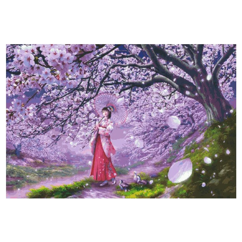 Walk under the cherry tree Japanese ladies Drifting snow stroll dreamy